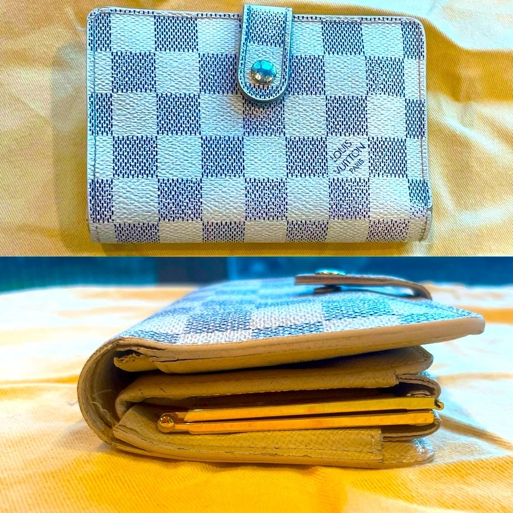 Louis Vuitton VTG Damier Azur French Purse Wallet Kisslock Bifold, duster, Fair - Picture 2 of 13